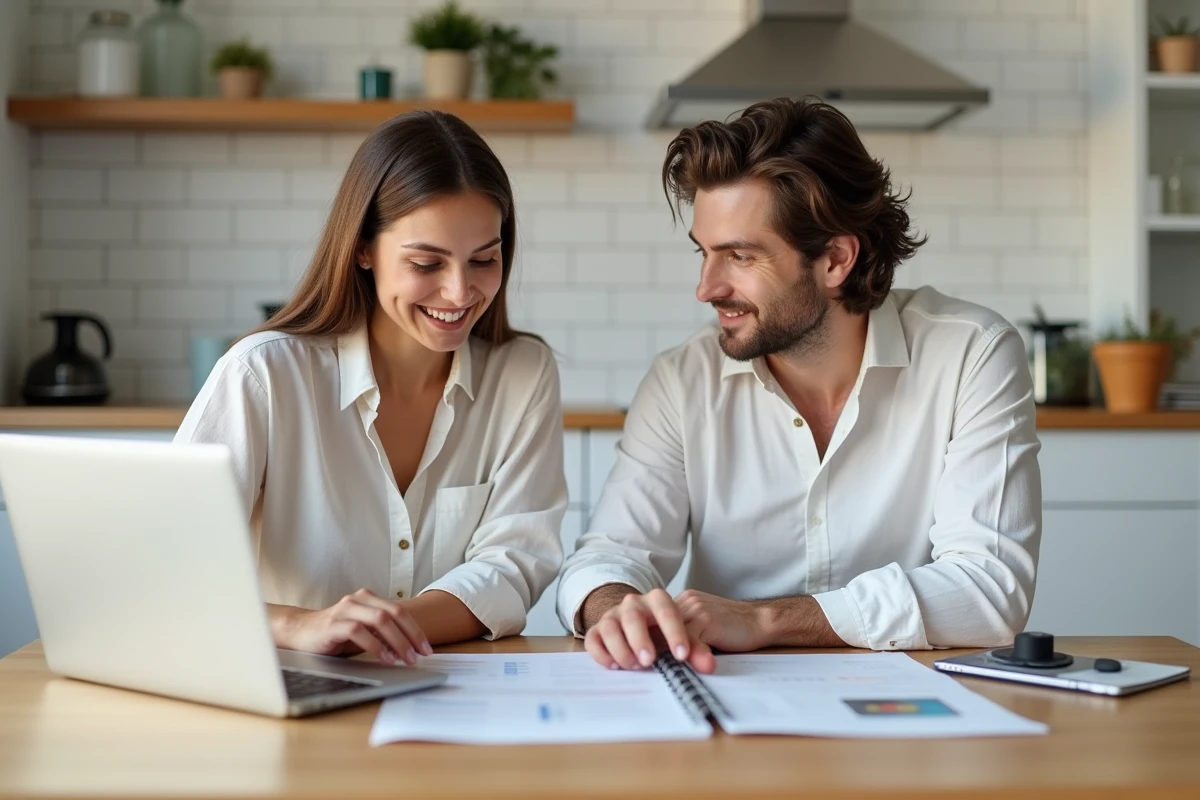 Couple planifiant un voyage et comparant les options de paiement en plusieurs fois sur Opodo