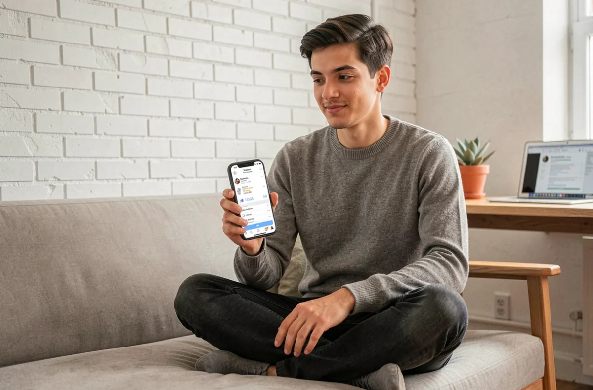 Jeune entrepreneur consultant des analytics de publicité sur les réseaux sociaux depuis son bureau à domicile