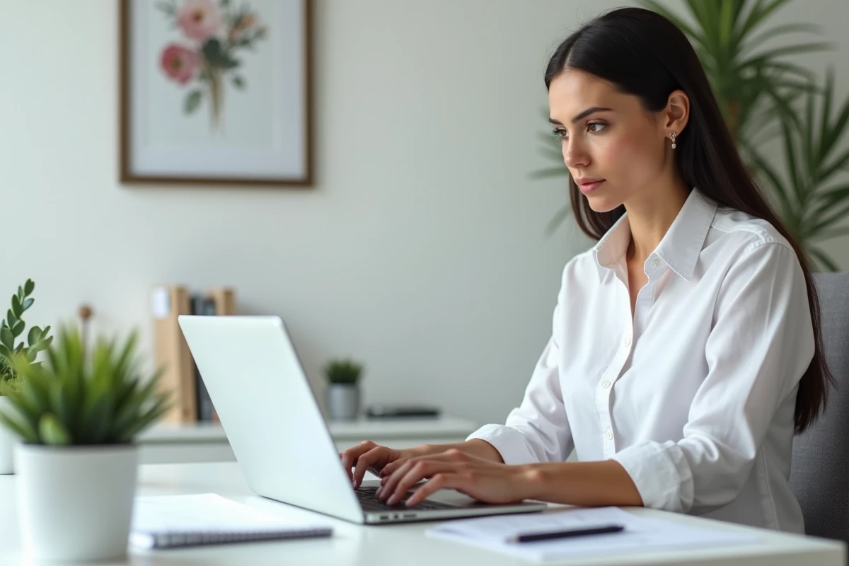 Femme travaillant sur son ordinateur pour des prestations ponctuelles en ligne en tant que micro-entrepreneuse indépendante
